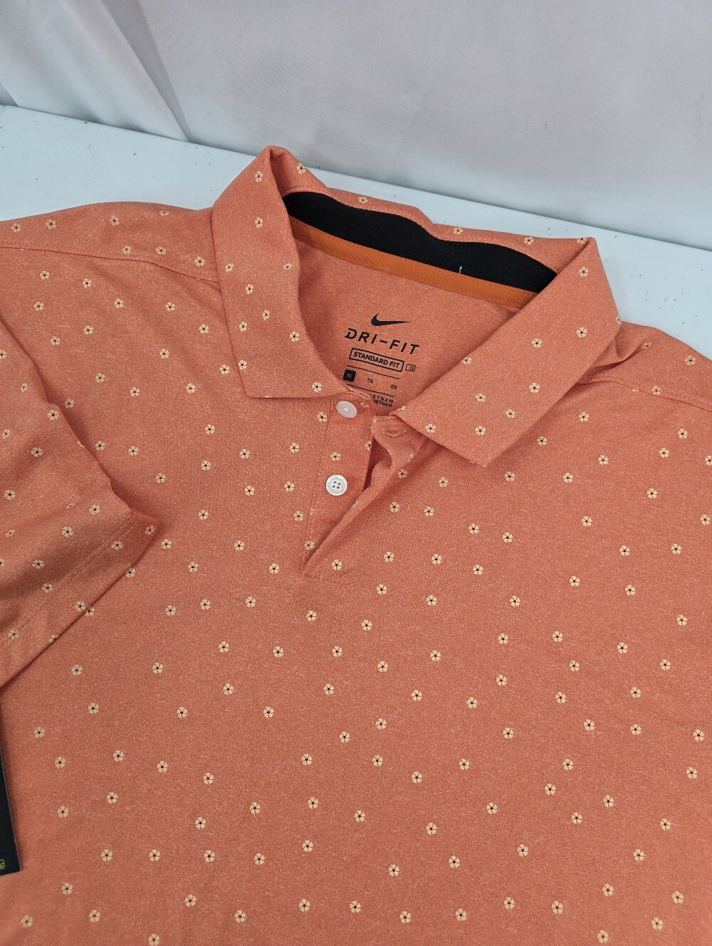 NWT Nike Dri-FIT Vapor Golf Polo Men's XL Orange Micro Floral Print CI9784-847.